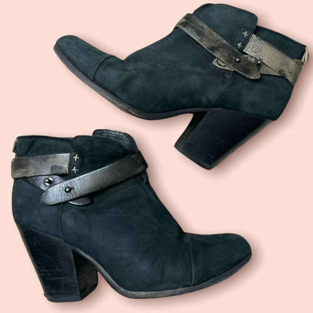 Rag & Bone Harrow Suede Distressed Black Booties Size 38.5 / 8.5
